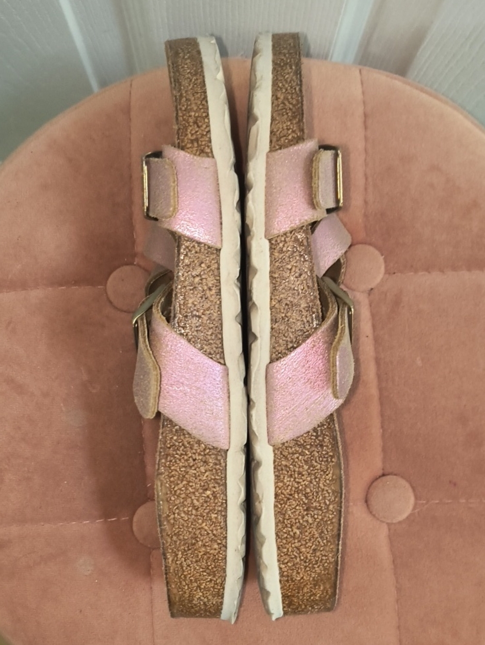 Birkenstock Yao Washed Metallic Rose Slide Sandals Size 38 - Picture 4 of 8